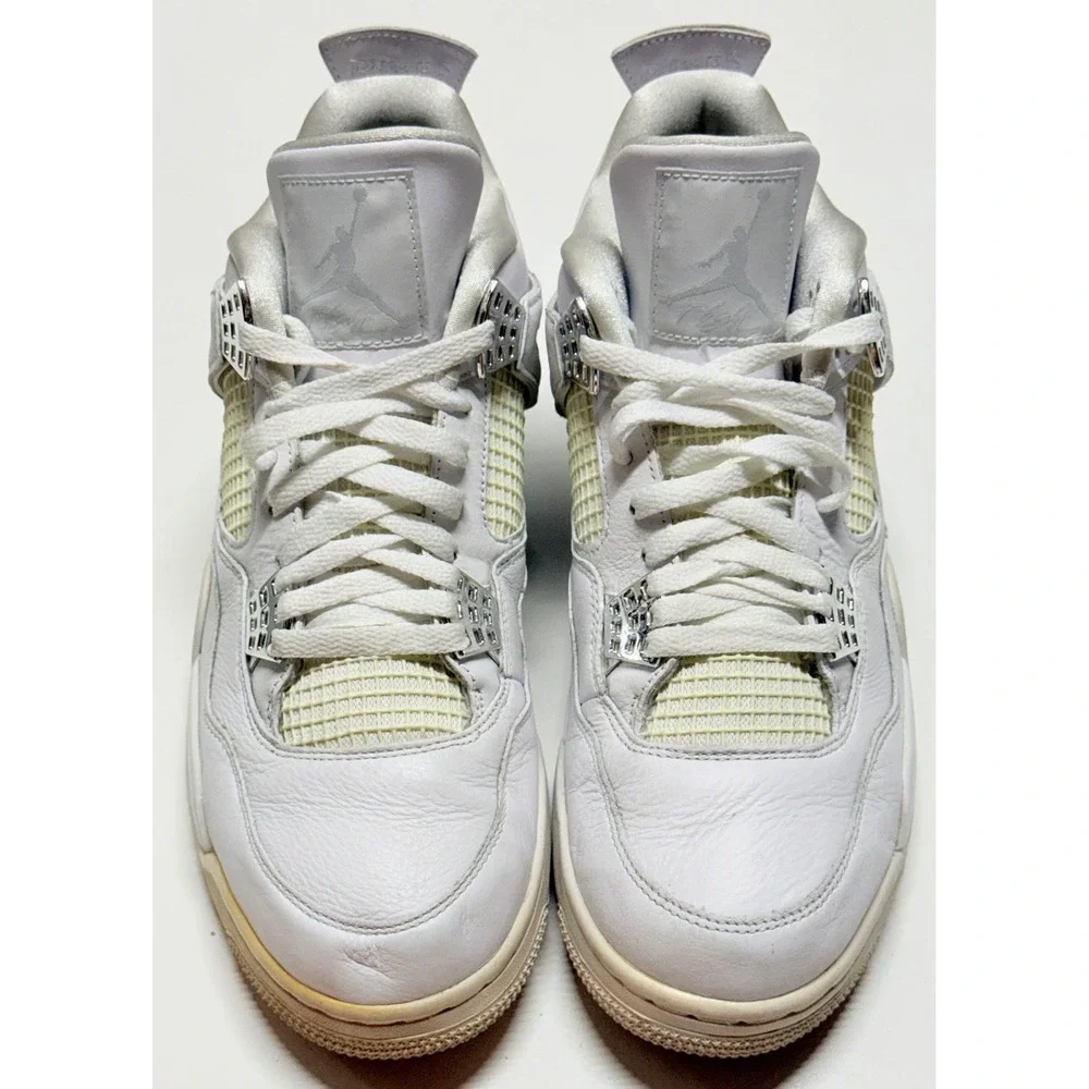 Air Jordan 4 Retro Pure Money White Metallic Silver Mens‎ Size 12 Sneakers